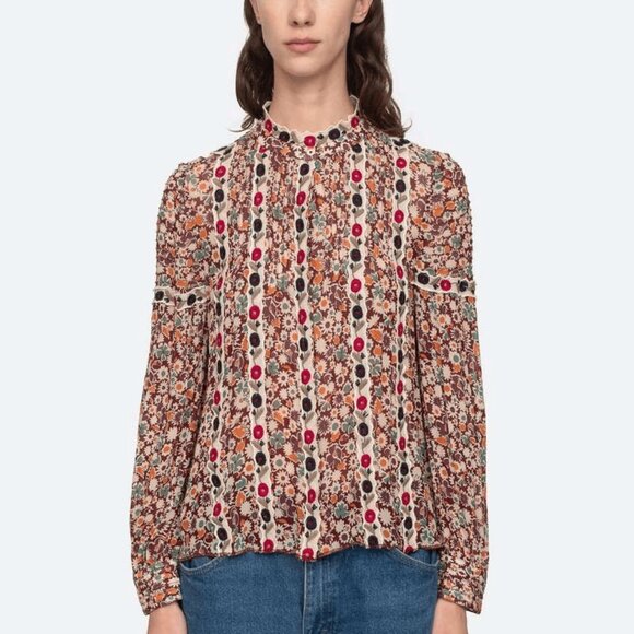 RARE and Unique Sea NewYork Fernande long sleeve top features multi color Sz Xs - Picture 7 of 14